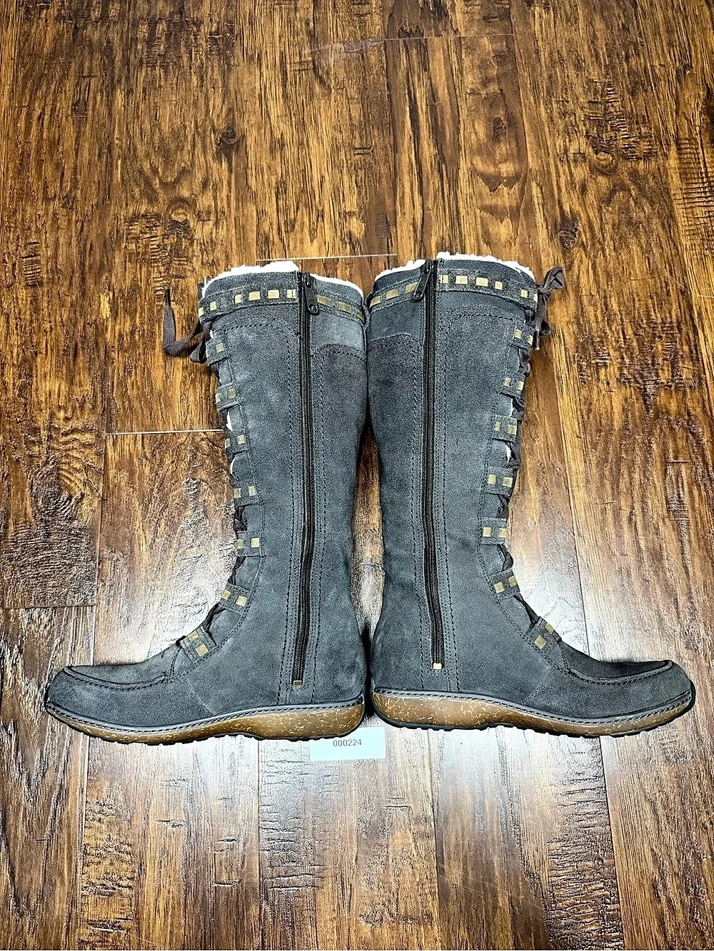 Timberland Women’s Size 8 Charcoal Gray Suede Tall Lace Up Shearling Boots